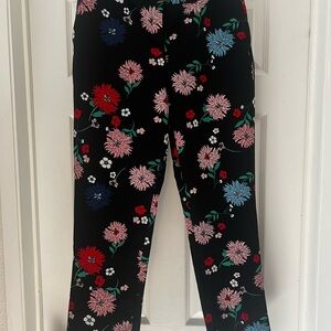 Cynthia Rowley Black Pants with Red and White Floral Design